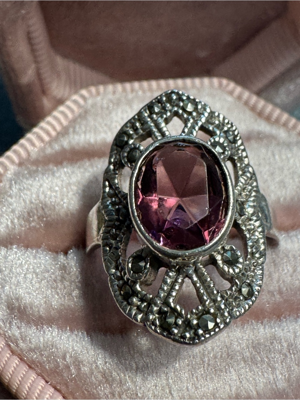 Sterling-Style Silver Ring with Purple Oval Gemstone